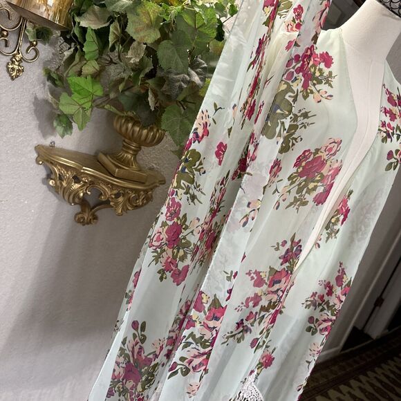 Boho Fringe Cardigan Floral Women’s Open Kimono Sheer Coverup Colorful One Size - Picture 9 of 12